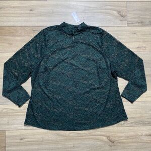 Lane Bryant Women's‎ Long Sleeve Floral Sheer Lace Top Size 22/24 Green